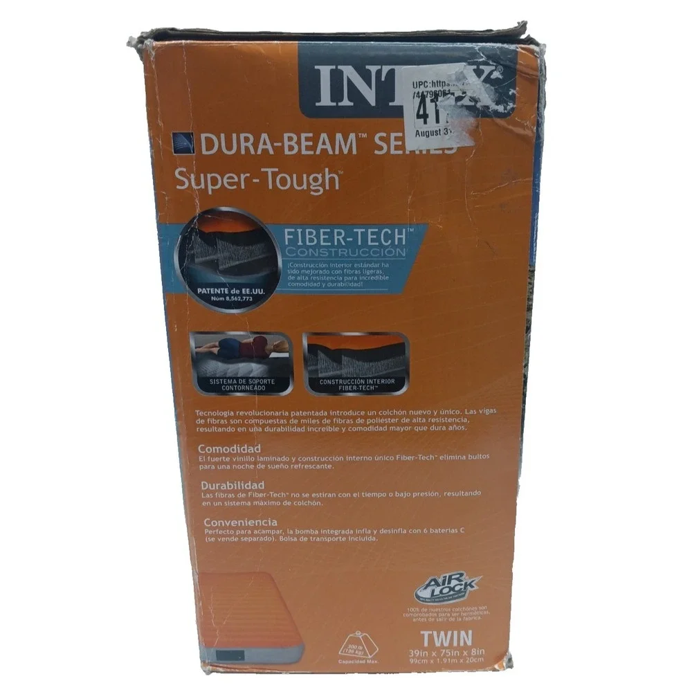 Intex 8in Twin Super-Tough Air Mattress Bed with Built-In Battery Pump
